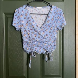 Timing Floral Wrap Crop Top - Light Blue
